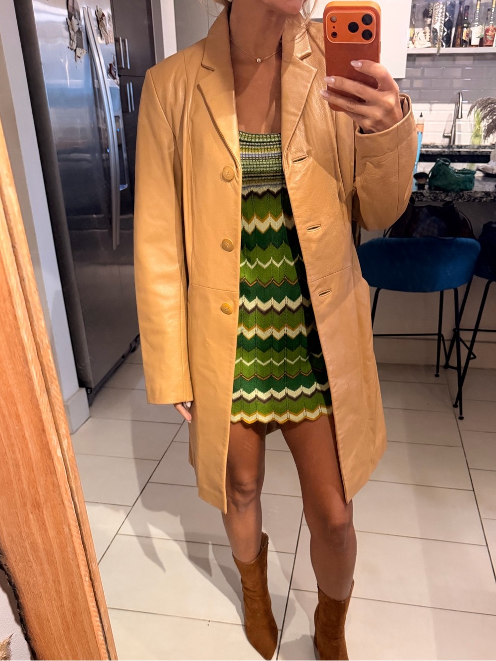 90s Y2K Wilson’s leather long midi Tan Leather Coat